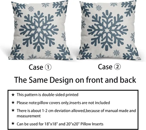 Vista 62 de Fundas de almohada decorativas de Navidad negras 40x40 cm con copos de nieve blancos de Navidad, juego de 2, temática rústica de invierno