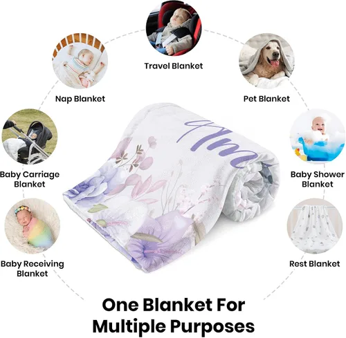 Vista 7 de J&SBGFT Manta de bebé niña personalizada, manta de recepción de elefante, regalo personalizado de artículos esenciales para recién nacidos, 30 x 40