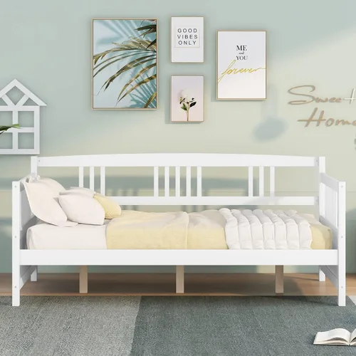 Vista 12 de Harper & Bright Designs Sofá cama de madera tamaño matrimonial, sofá cama tamaño matrimonial con soporte de listones de madera, sofá cama