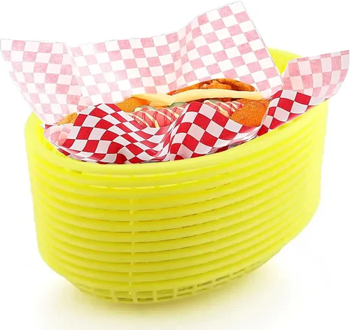 Vista 9 de Combo de cesta de comida rápida de estilo retro (12 unidades) y forro a cuadros (100 unidades). La cesta de comida rápida es apta para lavavajillas.