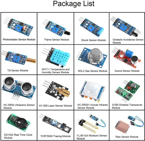Vista 2 de 16 en 1 Proyecto Super Starter Kits Kit de módulos de sensor para Arduino Raspberry para UNO R3 Mega2560 Mega328 Nano Raspberry Pi 3 2 Modelo B K62