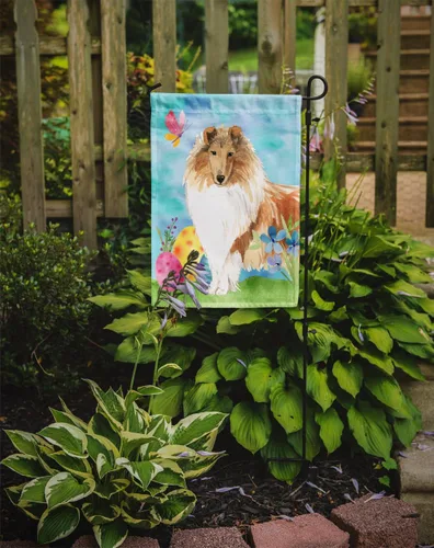 Vista 2 de Caroline's Treasures CK1904GF - Bandera decorativa para jardín con diseño de huevos de Pascua en bruto Collie, para exteriores, patio, flores