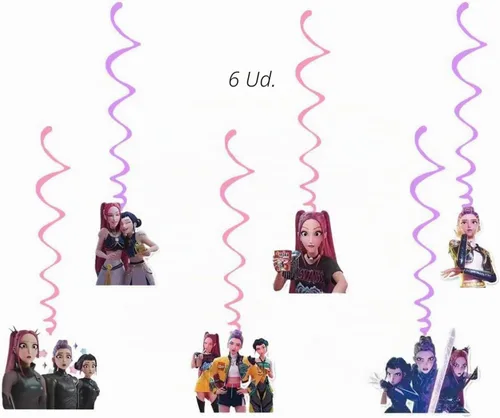 Vista 5 de For K Pop Demon Happy Birthday Banner, Party Decoration With 6 Vortex Decorative Pendants