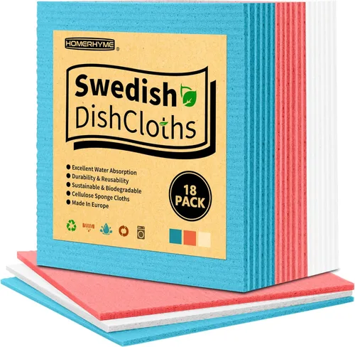 Vista 15 de Paños de cocina suecos, paquete de 18 paños de cocina multicolor, paños absorbentes para cocina, paños de esponja de celulosa multiusos, toallas