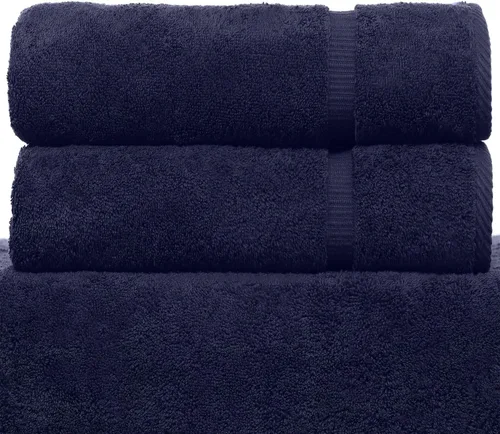 Vista 4 de Script R - Toalla de baño con monograma, regalo personalizado, 27 x 54 pulgadas, juego de 1 toalla bordada con texto dorado, 100% algodón turco Navy