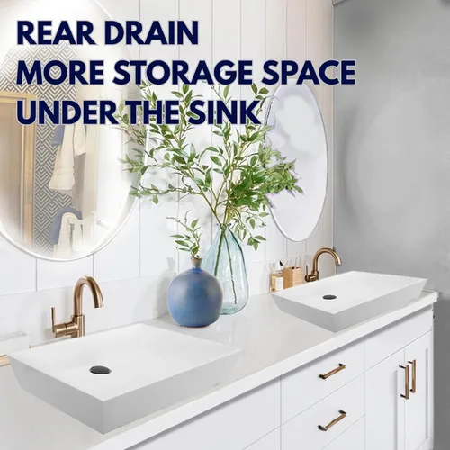 Vista 6 de Nantucket Sinks Fregadero rectangular blanco glacierstone NS-GSTR24 White Sink for Bath Vanity, High Gloss Finish, Sturdy, Easy Clean – NS-GSTR24
