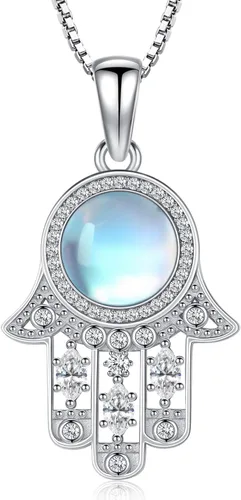 Vista 59 de Aniu Joyería de plata de ley 925 Hamsa de Fátima para mujer con circonita cúbica, viene con caja de regalo negra