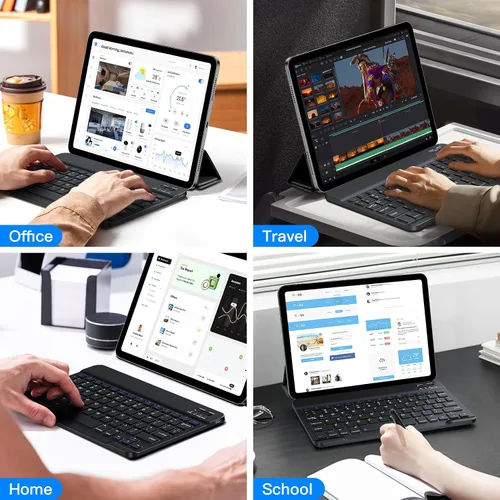 Vista 2 de Teclado Bluetooth inalámbrico para Samsung Galaxy A11+A9+ S10 FE S9 S6 Lite Portátil ultradelgado, recargable tipo C, compatible con Tab S9+ S9