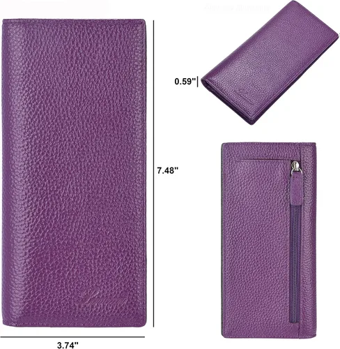 Vista 4 de Lavemi Cartera de cuero ultradelgada para mujer con bloqueo RFID, soporte para tarjetas de crédito plegable, billetera larga de dama