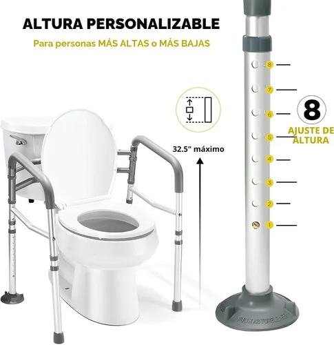 Vista 4 de Medical king Riel de seguridad para inodoro - Marco de seguridad para inodoro ajustable y desmontable con asas, rieles de seguridad para inodoro