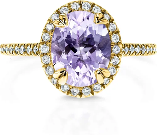 Vista 2 de Kobelli Anillo de oro amarillo de 14 quilates con amatista y diamante de corte ovalado, oro amarillo de 14 quilates