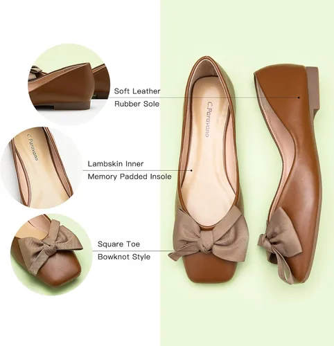 Vista 4 de C.Paravano Zapatos planos para mujer Zapatos de punta cuadrada para mujer Zapatos planos para mujer Zapatos planos de cuero para mujer Zapatos