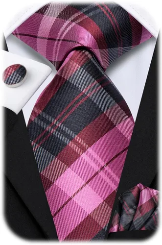 Vista 132 de Hi-Tie Corbatas de seda para hombre, diseño de cachemira a rayas, con bolsillo, gemelos cuadrados, conjunto formal de negocios