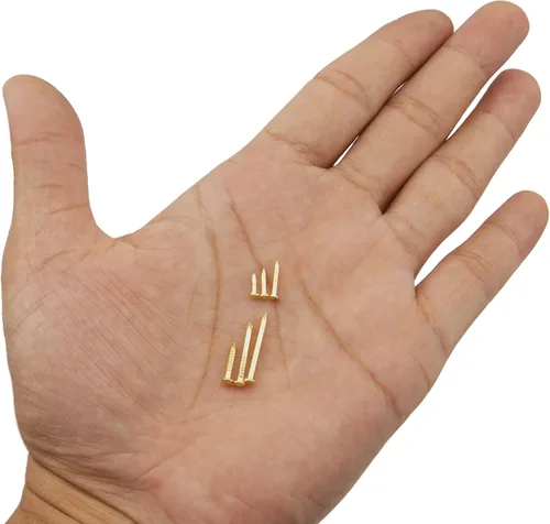 Vista 2 de 1200Pcs Clavos Pequeños de Acero al Carbon Chapados en Latón para Madera DIY Micro Mini Clavos M1.2/1.5 Kit de Surtido 6 Tamaños