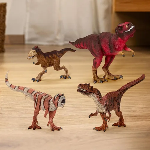 Vista 2 de Schleich Dinosaurios – Juego de 4 piezas de dinosaurios rojos para niños y niñas – con figura de T Rex, Allosaurus, Intrepidus y Majungasaurus
