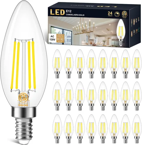 Vista 14 de Cotanic Bombilla LED regulable para candelabro de 2700 K, luz blanca cálida, base E12, equivalente a 60 W, bombilla tipo B con forma de vela