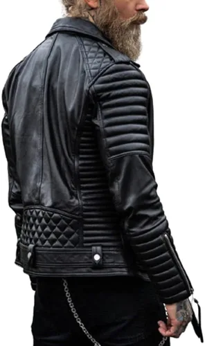 Vista 3 de Chaqueta de moto acolchada negra para hombre Chaqueta de cuero negro para hombre Brando Vintage Riding Moto Jacket XS - 4xL