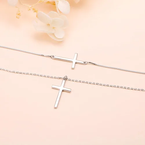 Vista 5 de Collar con colgante de cruz de fe de plata esterlina S925, regalo de joyería cristiana para mujer