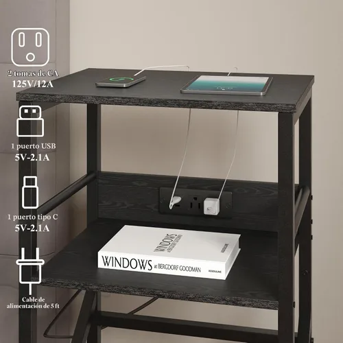 Vista 4 de DALEMHOME Soporte para tocadiscos con estación de carga, mesa auxiliar de 3 niveles para almacenamiento de 100 vinilos, mesa auxiliar para sala