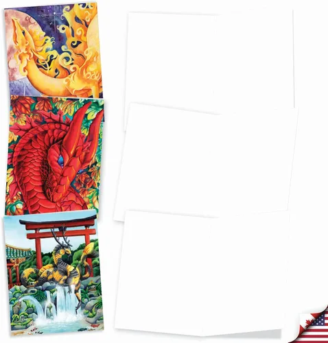 Vista 2 de The Best Card Company - 10 tarjetas de notas en blanco (4 x 5.12 pulgadas) - atractivas tarjetas de fantasía mítica, en caja de saludos surtidos