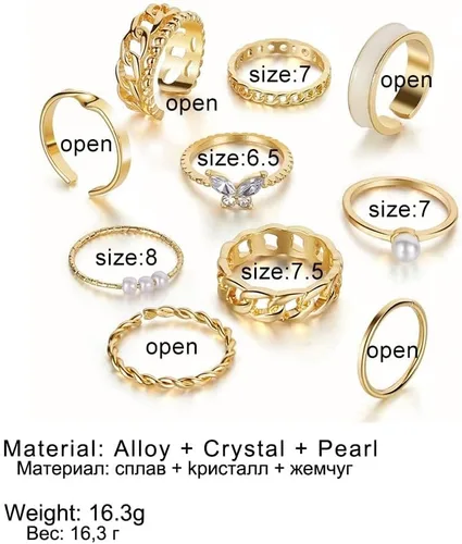 Vista 3 de Juego de anillos de oro para mujeres, adolescentes y niñas, juego de anillos dorados para nudillos, anillos vintage apilables bohemios, anillos