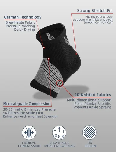 Vista 2 de Manga de compresión para el tobillo, soporte elástico para aliviar la neuropatía y la fascitis plantar, calcetines para deportes, fútbol, correr