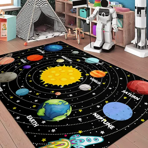 Vista 18 de Alfombras espaciales para dormitorio, alfombra Galaxy para habitación de niños, alfombras para sala de juegos, alfombra del sistema solar, 2 x 3 pies