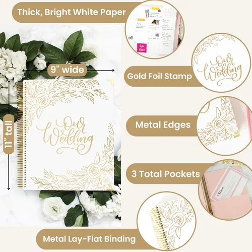 Vista 6 de bloom daily planners Planificador y organizador de tapa dura para el día de la boda (sin fecha), 9 x 11 pulgadas, diseño floral dorado