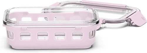 Vista 2 de Ello Duraglass - Recipiente de vidrio para preparación de comidas, 1.75 tazas, con funda de silicona y tapa de plástico hermética sin BPA, apto