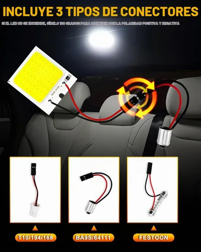 Vista 4 de Qasim Luz LED de cúpula de 12 V COB 48-SMD para interior del automóvil, luz de placa de lectura, techo de techo, lámpara de mapa con adaptadores