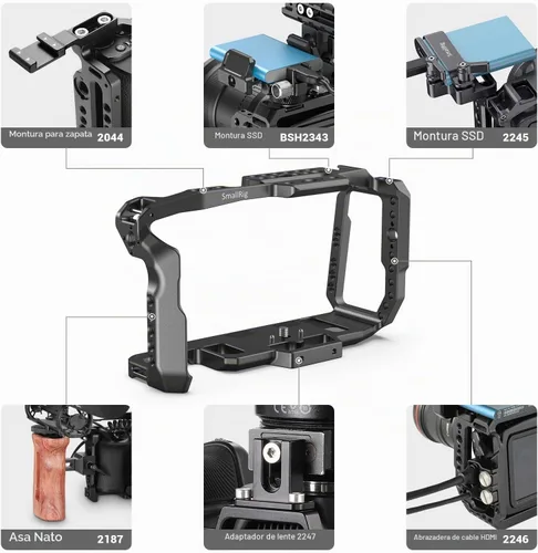 Vista 6 de SmallRig Jaula BMPCC 4K y 6K para Blackmagic con zapata fría, riel OTAN