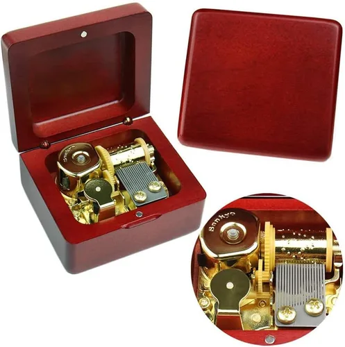 Vista 7 de Sinzyo Caja musical con mecanismo tallado de madera vintage, caja de música de cuerda para regalo para Navidad, caja de música «Merry Go Round of