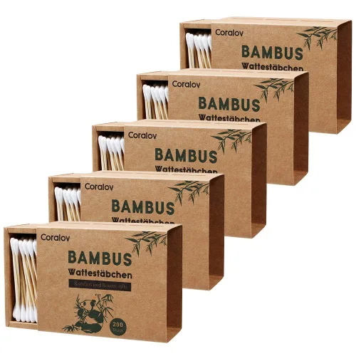 Vista 9 de Hisopo de algodón de bambú, 1000 unidades de brotes de algodón doble de bambú de bambú orgánico hisopo de oreja de bambú orgánico para orejas