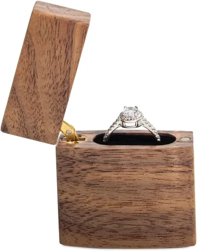 Vista 3 de Caja de anillo curvada delgada para propuesta - Caja de anillo de compromiso de madera - Ideas de regalo de cumpleaños de aniversario de viaje