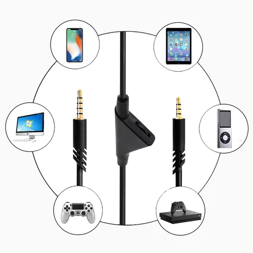 Vista 2 de Cable de repuesto para auriculares de juego Astro A40/A40TR/A10, cable auxiliar con control de volumen de 2,0 m 6,5 pies compatible con Xbox-One PC