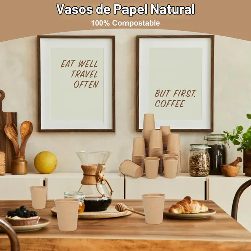 Vista 7 de Vasos desechables, paquete de 100 vasos de papel Kraft de 8 onzas, tazas de café de papel, vasos desechables de 8 onzas para bebidas calientes