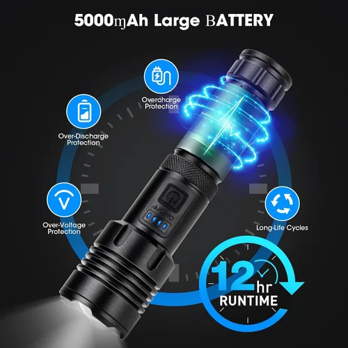 Vista 3 de Paquete de 2 linternas de 99000 lúmenes altos, linterna recargable LED súper brillante, 5 modos, IPX7 impermeable Flah Light para camping, hogar