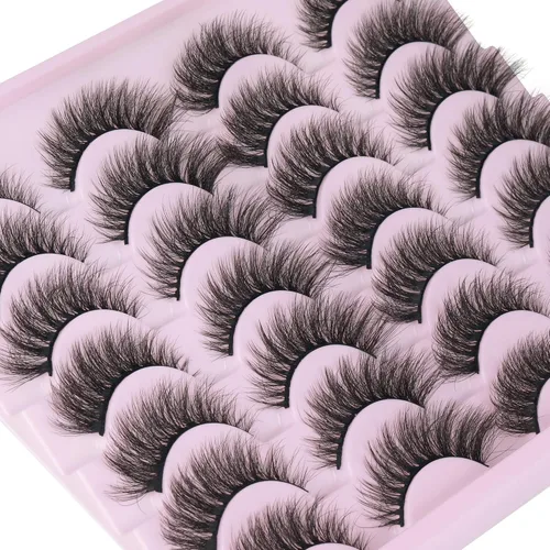 Vista 4 de Pestañas postizas de visón natural, efecto ojo de gato, finas, 16 mm, 5D, paquete de 14 pares de pestañas falsas de TNFVLONEINS