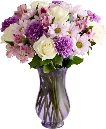 Vista 7 de 1800 Flores – Ramo mixto de lavanda (florero transparente incluido) – Flores frescas para entrega – Regalo para aniversario, cumpleaños
