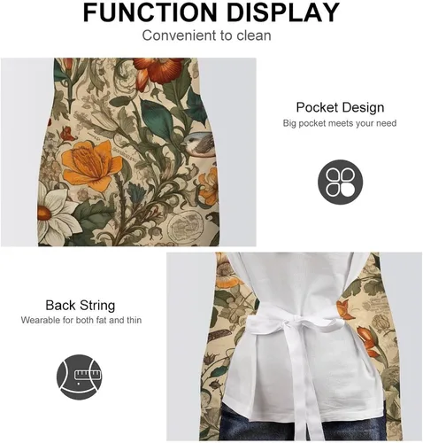 Vista 6 de Personalized Retro Pattern Adult Apron, Kitchen Cooking Aprons for Woman Man, Adjustable Bib Apron with Pocket for Baking, BBQ Crafting Outdoors