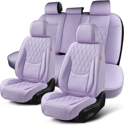 Vista 17 de Fundas de asiento delantero de automóvil, par de fundas de asiento delantero de cuero transpirable con reposacabezas, funda universal de asiento