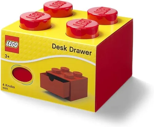 Vista 2 de Room Copenhagen LEGO Storage Brick 4 Cajón de Escritorio, Caja de Almacenamiento de Sobremesa Apilable de 4 Espigas, 6.2 x 6.2 x 4.4 pulgadas, Rojo