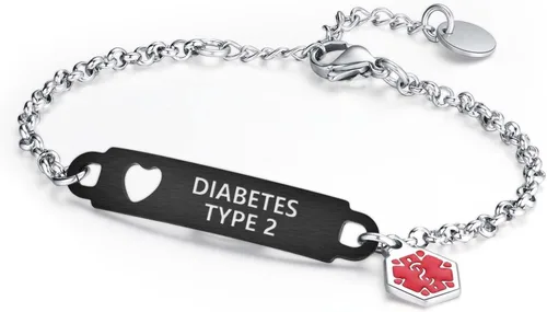 Vista 23 de Divoti Pulsera de identificación médica con grabado previo – Cadena simple Rolo de acero inoxidable plateado, resistente al agua con símbolo