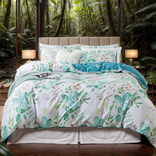Vista 28 de FADFAY Juego de funda de edredón floral 100% algodón a rayas verdes y beige, ropa de cama de flores desgastadas con diseño de ramas botánicas