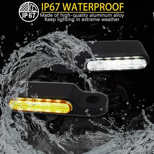 Vista 4 de DREAMIZER Manillar universal para motocicleta LED señal de giro con flujo de agua, mini intermitentes frontales, luz de marcha compatible con Harley