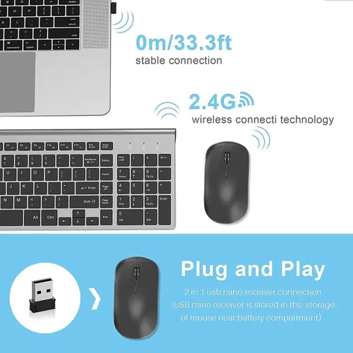 Vista 2 de JOYACCESS Teclado y ratón inalámbricos, teclado y mouse inalámbricos ergonómicos y delgados de 2.4G diseñados para Windows, PC, portátil, tableta
