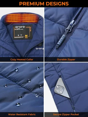 Vista 5 de ORORO - Chaleco térmico ligero con batería, para hombre