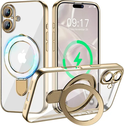 Vista 28 de Funda magnética para iPhone 14 Pro con soporte invisible [compatible con MagSafe] [protector completo de lente de cámara]