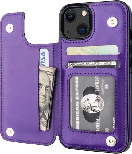 Vista 11 de ONETOP - Funda tipo cartera con tarjetero para iPhone 13, color negro Kickstand,ID/Cash Holder,Case Wallet with Card Slots,Double Magnetic