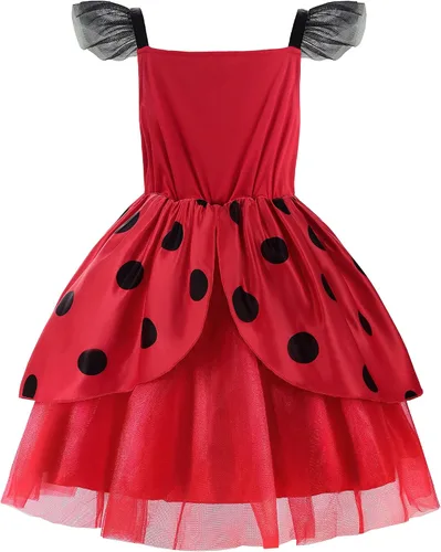 Vista 2 de ReliParty Ladybug Dress for Girls with Mask and Bag Costume for Kids Dress Up Costume Birthday Halloween Christmas